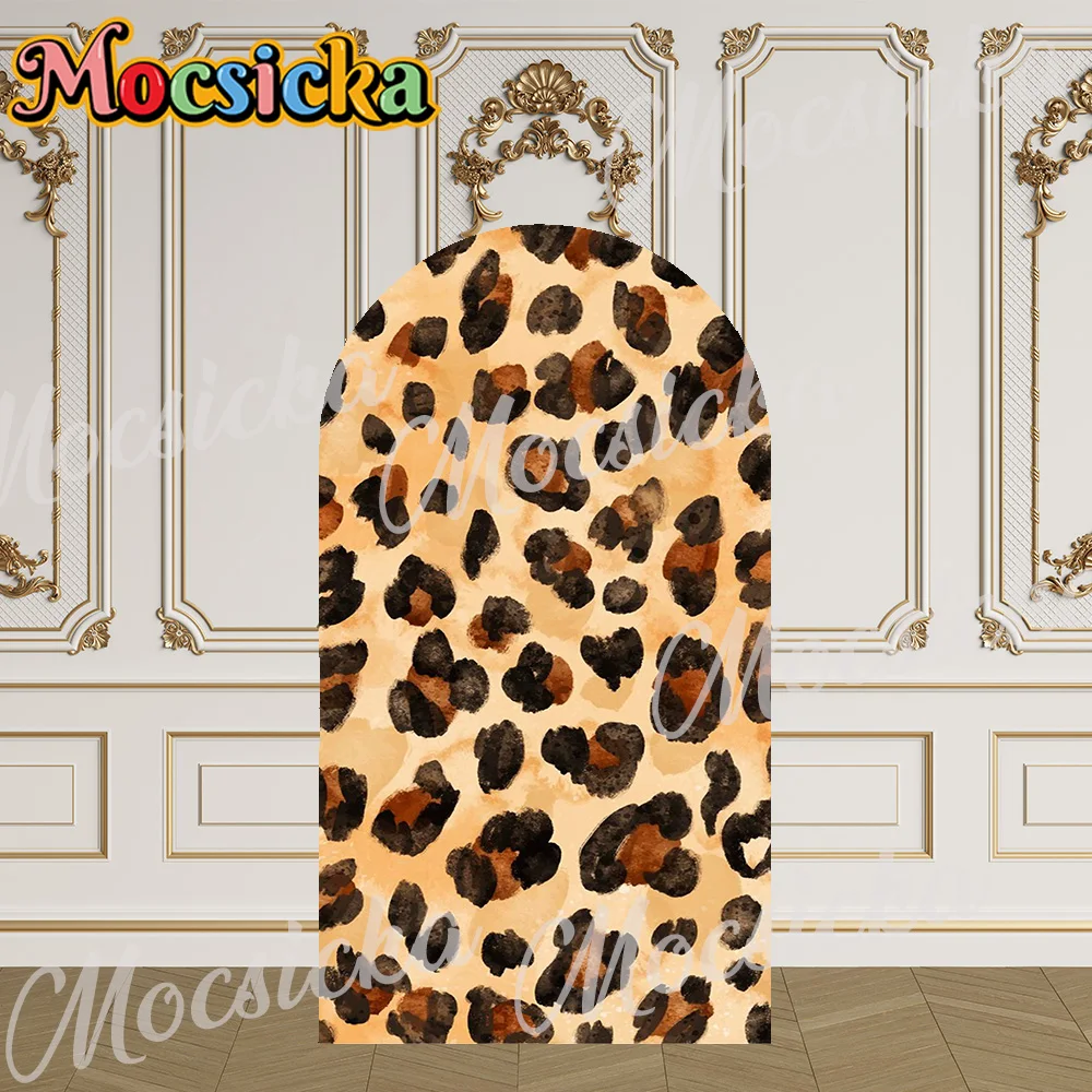 Mocsicka 2-сторонний чехол для арки, золотисто-коричневый фон с леопардовым узором, детский душ, арка, стена, детский первый день рождения, выпускной стул