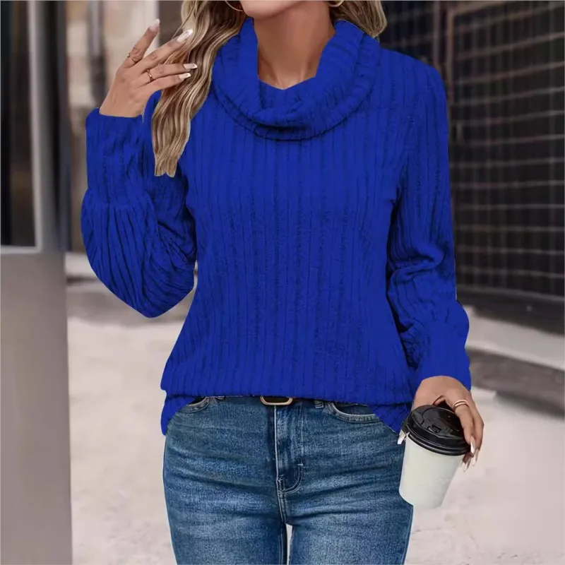 Autumn And Winter New T-shirt Women\'s Fashion Casual Solid Color High Neck Warm Long Sleeved Wine Red Loose T-shirt Women 2024