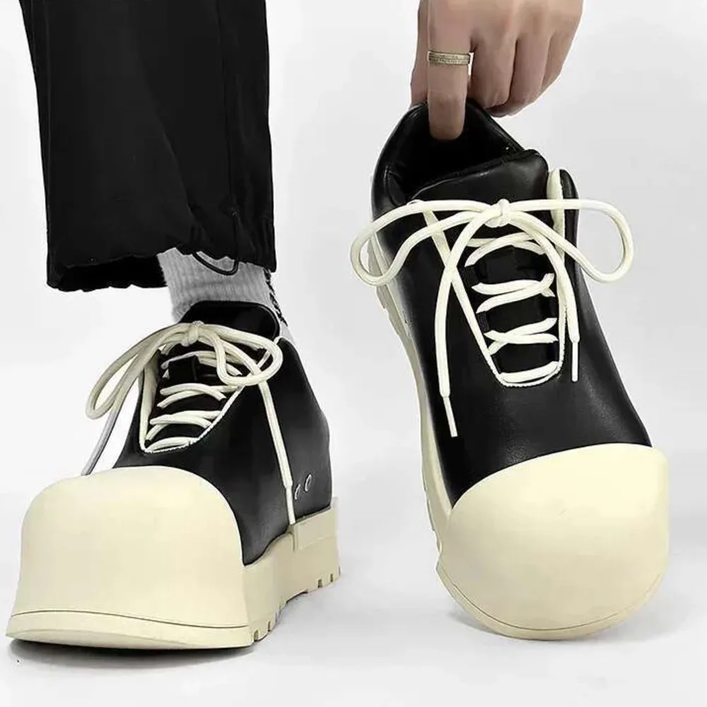 Niche Design Models Big Head PU Leather Thick Bottom Small White Shoes Men's Sports Bread Board Shoes 2XIDR