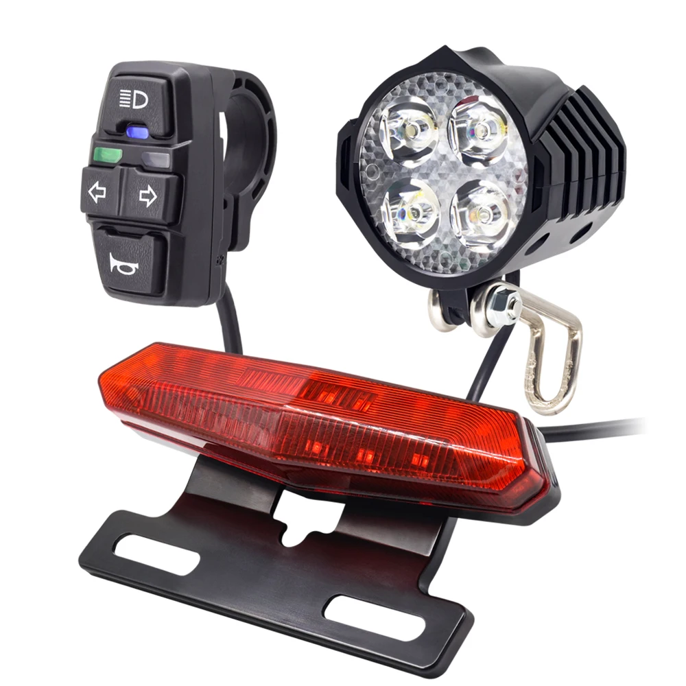 Ebike Light LED 36V 48V Electric Bike Headlight and Rear Light Also with Turn Signal Light Set