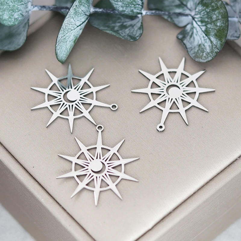 3pcs Stainless Steel Casting Sun Moon Charms Sunburst Pendant Women DIY Making Earrings Necklace Bracelet Jewelry Accessories