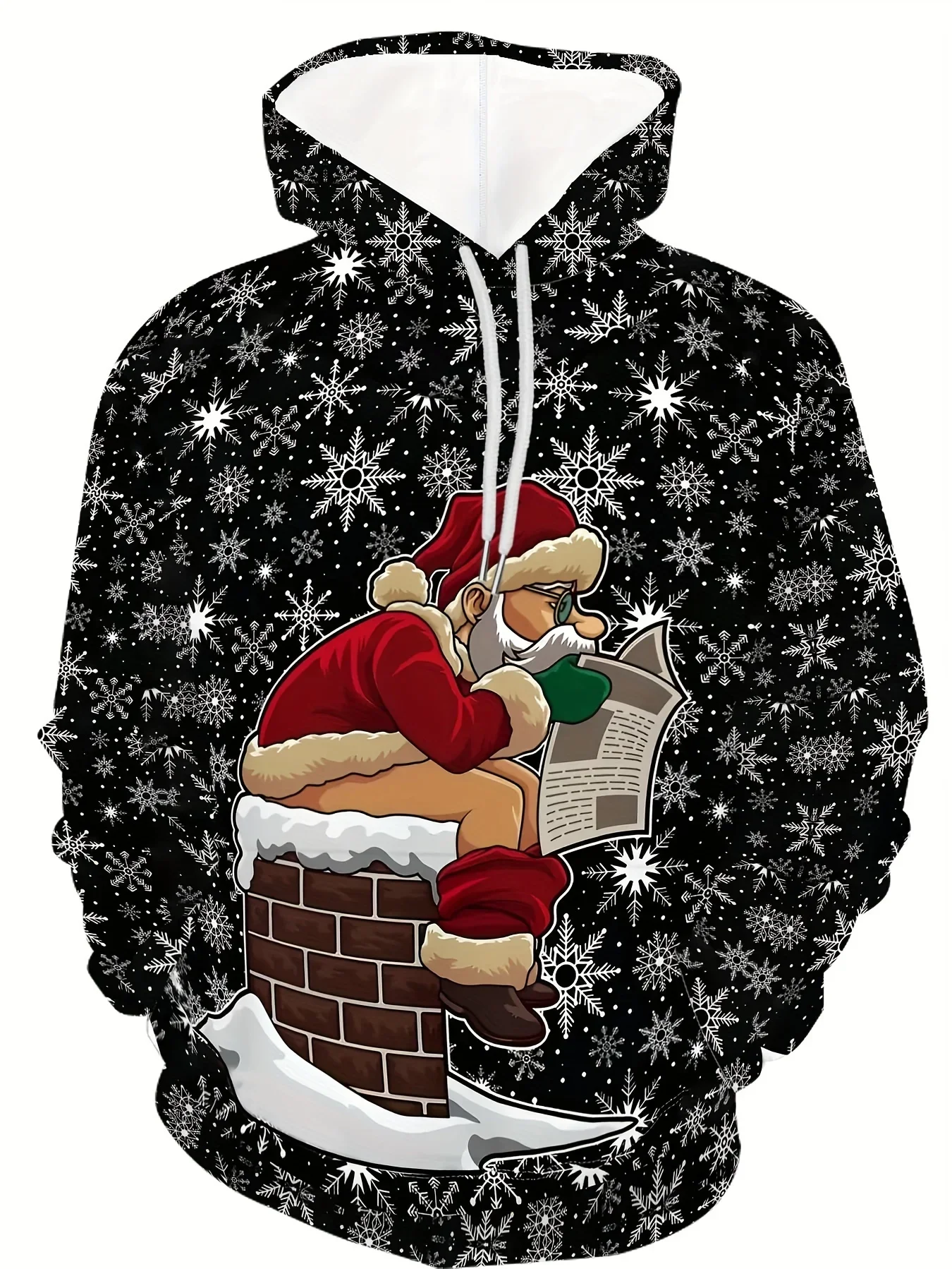 เสื้อฮู้ดซานตาคลอสพิมพ์ลาย 3 มิติสำหรับผู้ชายและผู้หญิง เสื้อสตรีทแวร์แขนยาวแบบมีเชือกผูก เสื้อผ้าแปลกใหม่สำหรับคริสต์มาส