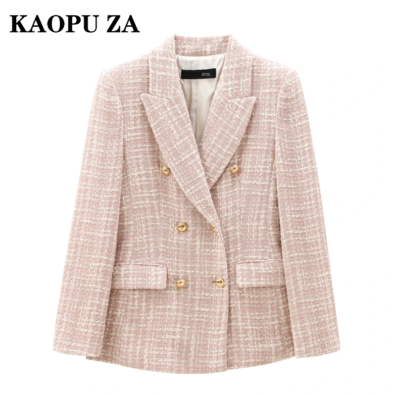 

KAOPU ZA 2024 New Autumn Women's Vintage Double Breasted Blazer Coat Long Sleeve Chic Outerwear with Flap Pockets