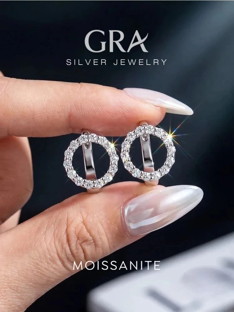 Fashion Real Moissanite Diamond Round Earrings For Women 925 Sterling Silver Anniversary Party Luxry High Quality Fine Jewelry