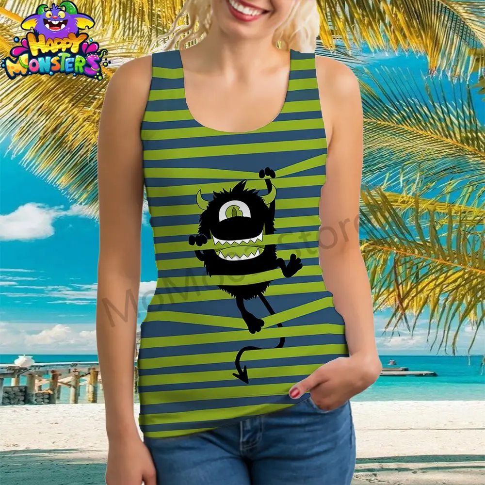 Disney Monsters Inc. Damska kamizelka T-Shirt Kawaii Topy bez rękawów Odzież uliczna Odzież damska S-3XL Moda Lato 2024 U Neck Y2k