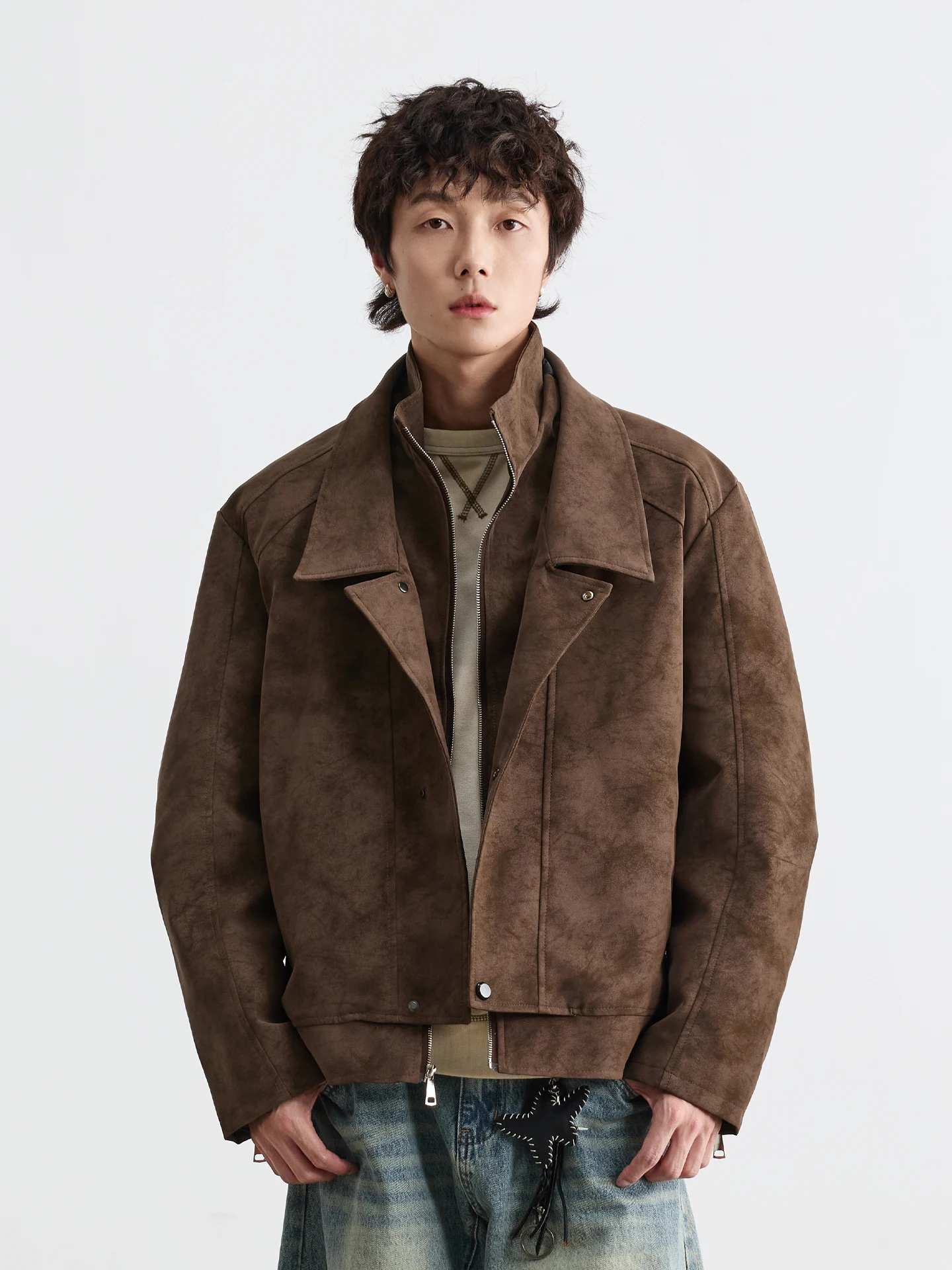 الرجال طبقة مزدوجة طوق الجلد المدبوغ Jaet القطن اصطف الدافئة العصرية خمر جدارية Jaet بولي Material المواد طويلة Sve سستة إغلاق #3