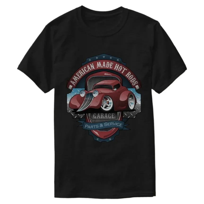 

American Hot Rods Garage Винтажная футболка с изображением автомобиля с героями мультфильмов, 100% хлопок, с круглым вырезом и коротким рукавом, летняя повседневная мужская футболка, размер S-3XL