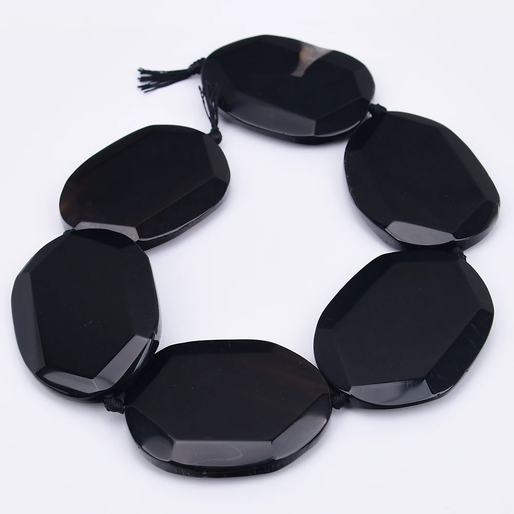 APDGG Large Size 58mm Natural Black Agate Smooth Cutting Big Chunky Slice Loose Pendant Beads 15'' Strand Jewelry DIY view 3