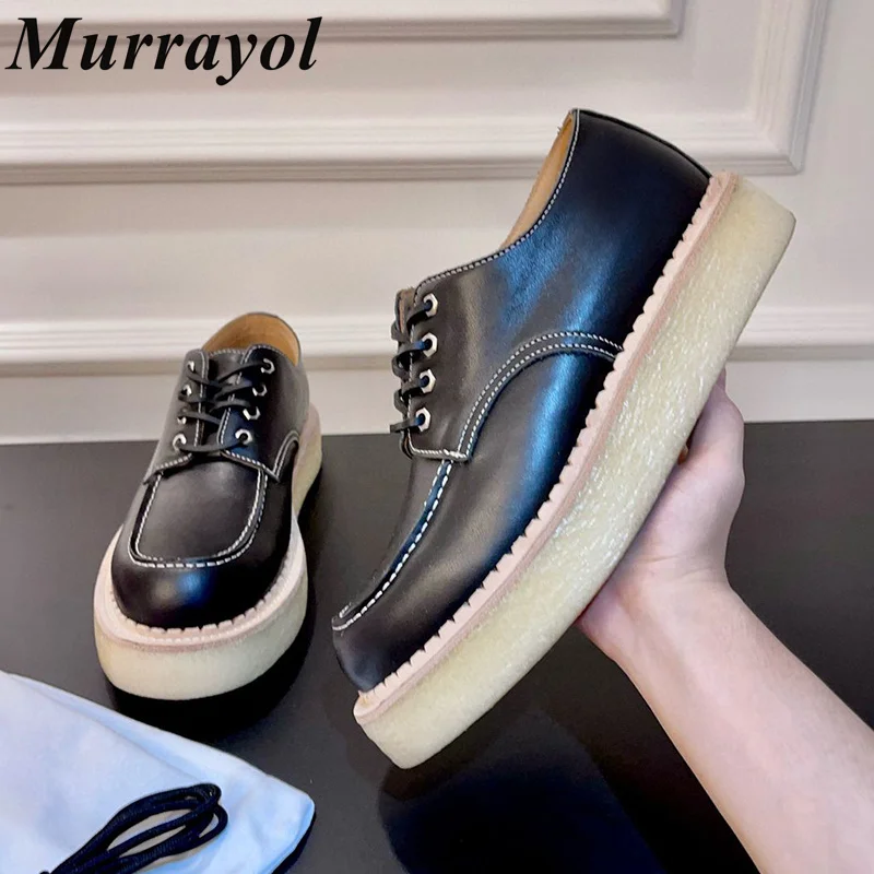 

Thick Soled Height Increasing Casual Shoes Round Toe Retro Lace Up British Single Shoes Spring Ffice Commuting Shoes Unisex