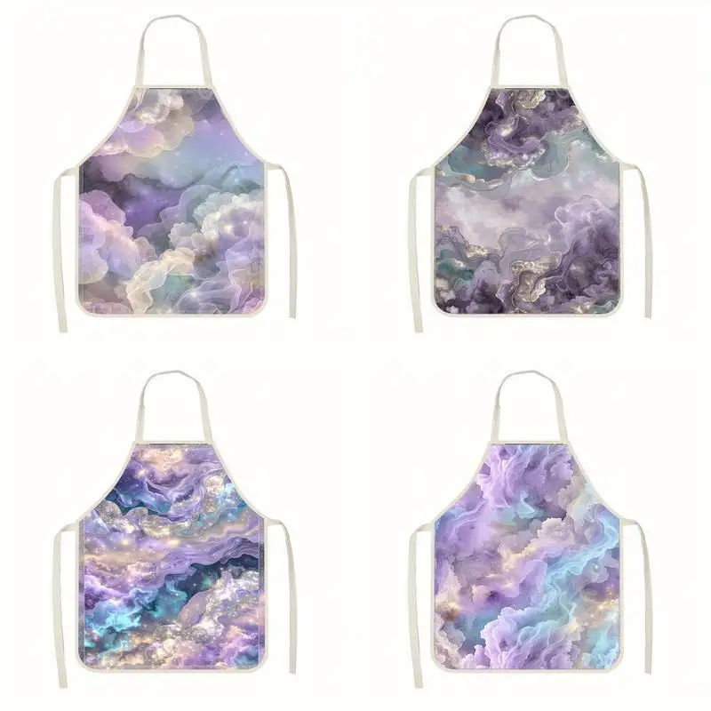 

Purple Clouds Pattern Apron Linen apron, suitable for kitchen cooking, parent-child interaction, painting and other scenarios