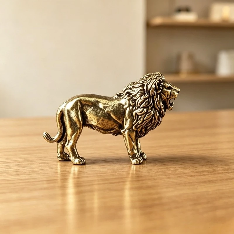 1 Stück Messing-Löwenornament, Figur eines wilden kleinen Löwen, kreative Heimdekoration, Schreibtisch-Deko, Ornament im Vintage-Stil