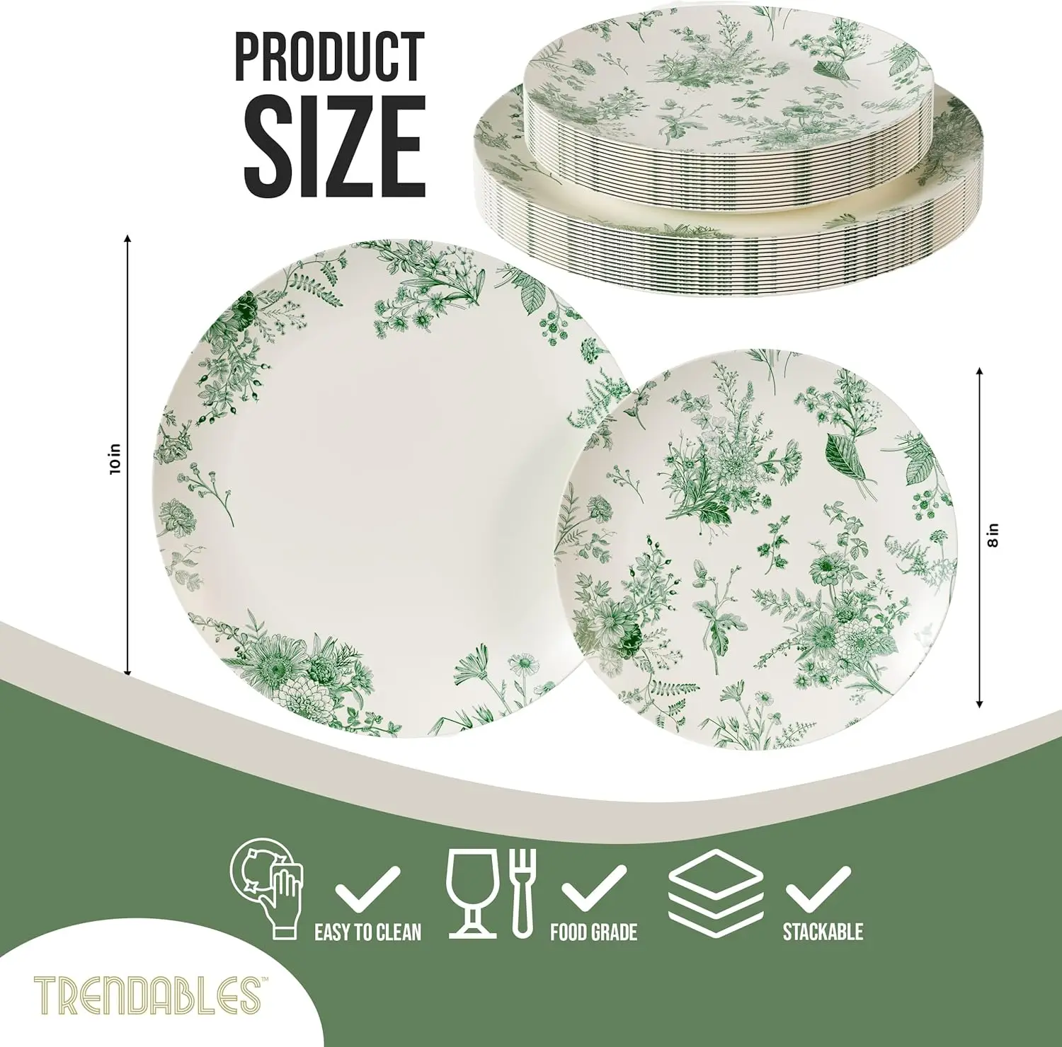 40 Piece Plastic Disposable Plates Set For 20 Guests I 20 X 8 Inch Dessert Plates & 20 X 10 Inch Disposable Plastic Plates