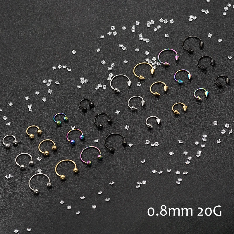 0.8mm Stainless Steel Horseshoe Piercing for Septum Nose Lip Ear Cartilage 20g Nostril Pirsing Ring Circular Barbell Set 6pcs