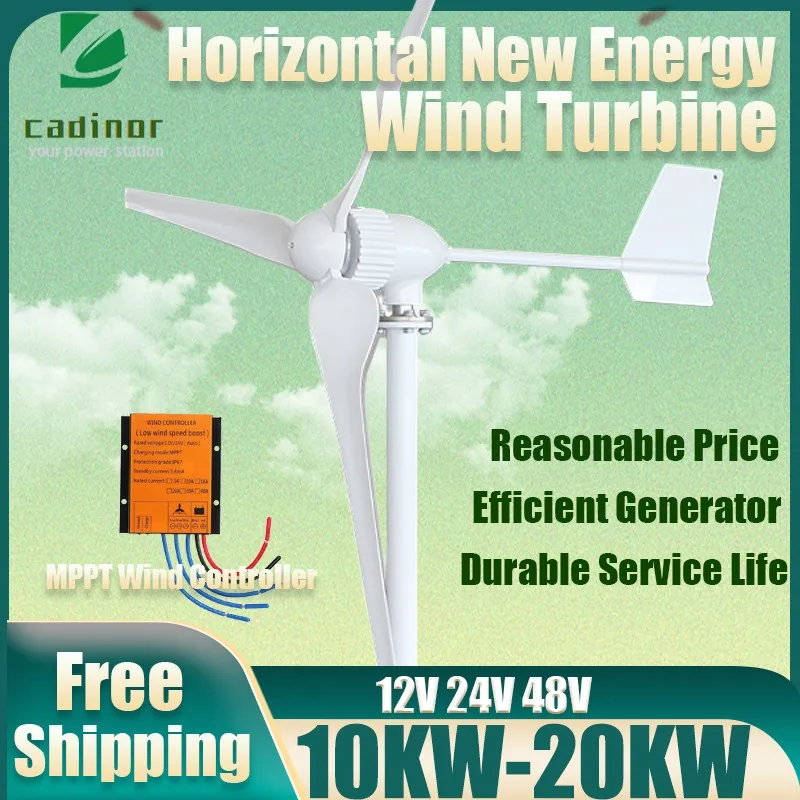 Latest Design 10KW Windmill 12v 24v 48v New Energy 3 Blades Horizontal Wind Turbine Generator Free MPPT Controller For Home Use