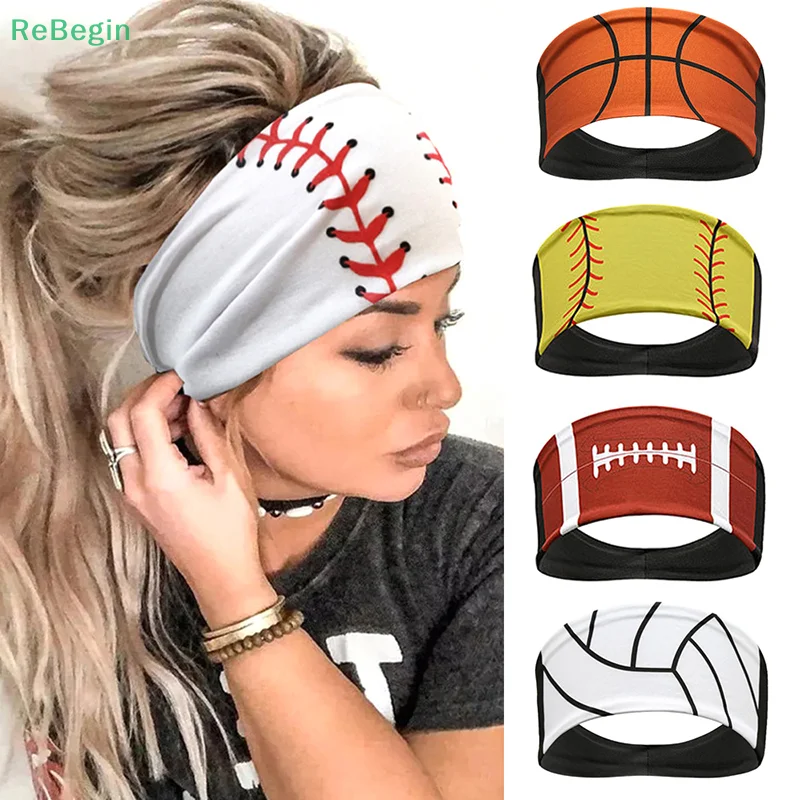 Sporty Style Headbands For Women - Football, Basketball, Volleyball, Softball Patterns Headbands- Anti-Slip, Sweat-Absorbing