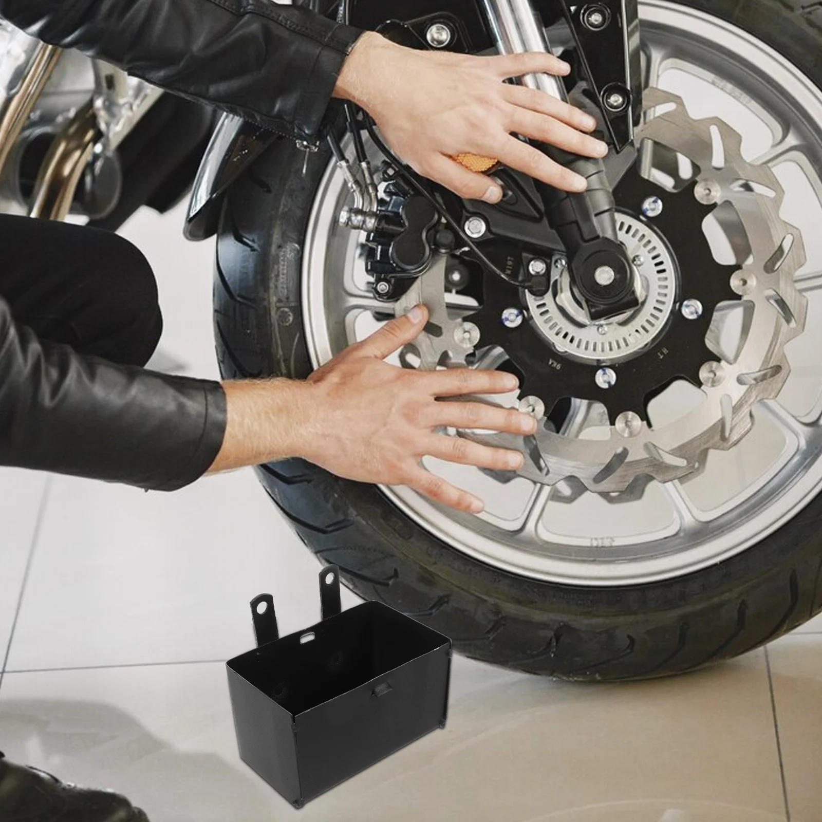 

Motorcycle Box Black Cast Iron Compact Metal Construction For Atv Offroad Dirt Bike Durable Storage Holder Case