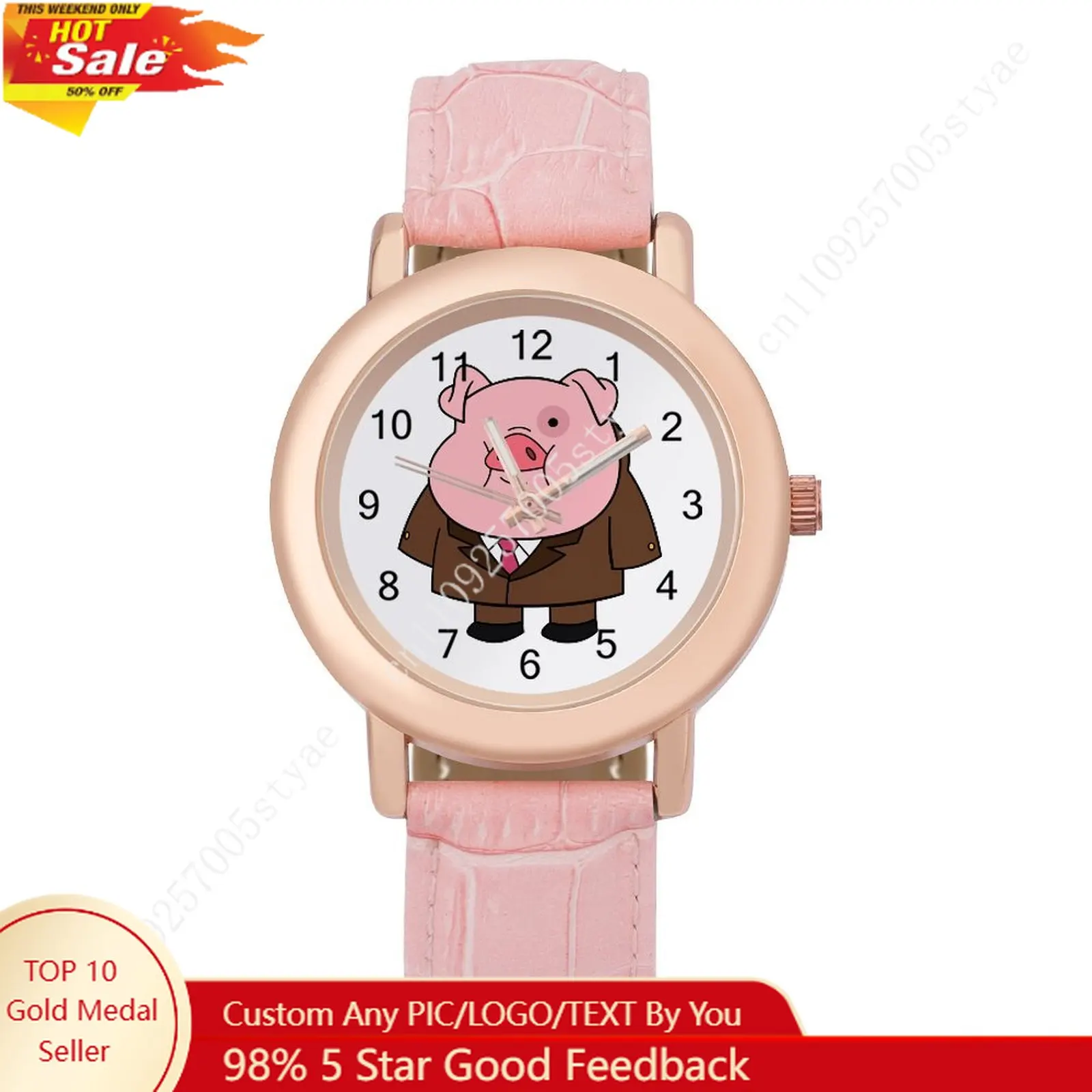 

Waddles Women Leather Strap Watch Disney Cartoon Custom Watch Personalized Your Own Design Holiday Birthday Gift Cosplay
