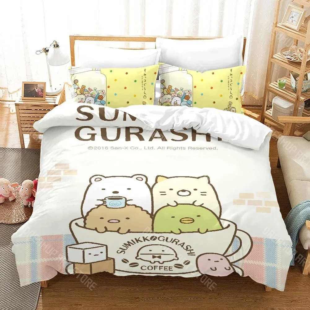 3D Print Sumikko Gurashi Cute Cartoon Bedding Set for Boys Girls Duvet Cover Pillowcase Twin Queen King Full Single Double Sizes