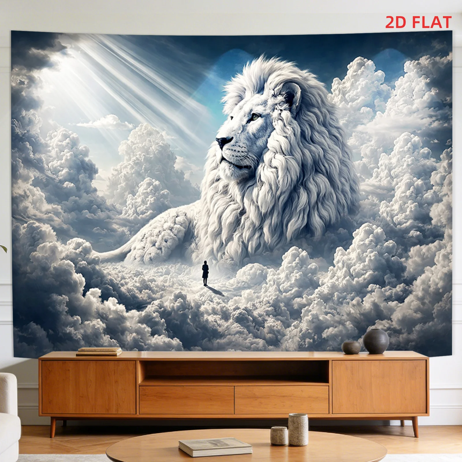 Lion Sky Tapestry Sunlight Clouds Meditation Wall Art Living Room Office Party Decor Spiritual Animal Decor