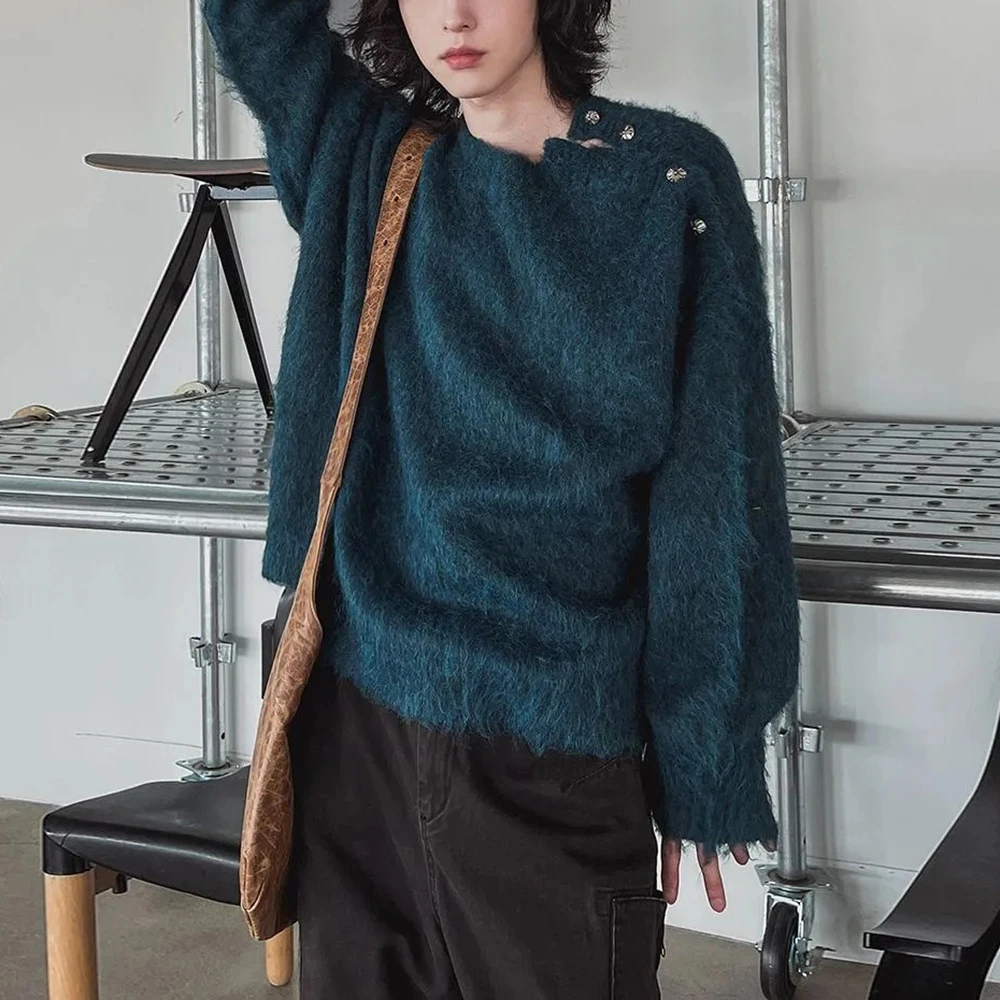 

Мужской весенний свитер, пушистый лоскутный теплый повседневный трикотаж, модный повседневный молодежный модный уличный универсальный топ, мужская одежда 2026