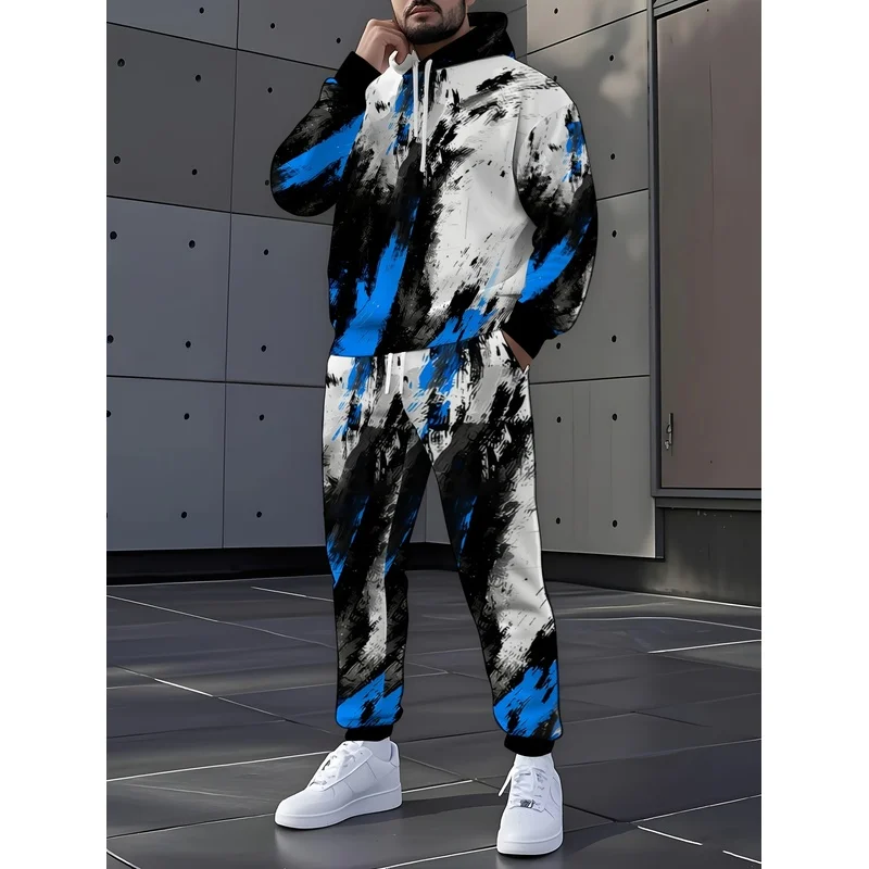 Fashion Sports Set 2-Piece Hoodie And Pants Abstract Brushwork Pattern Fashion Daily Casual Street Style Neutral Set