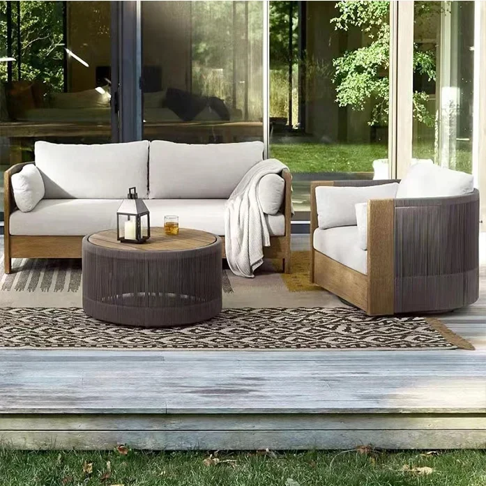 

Modern Luxury Outside Teak Wood Solid Rape Sets Outdoor Garden Conversation Sofa Patio Furniture Garden Outdoor Furniture Set
