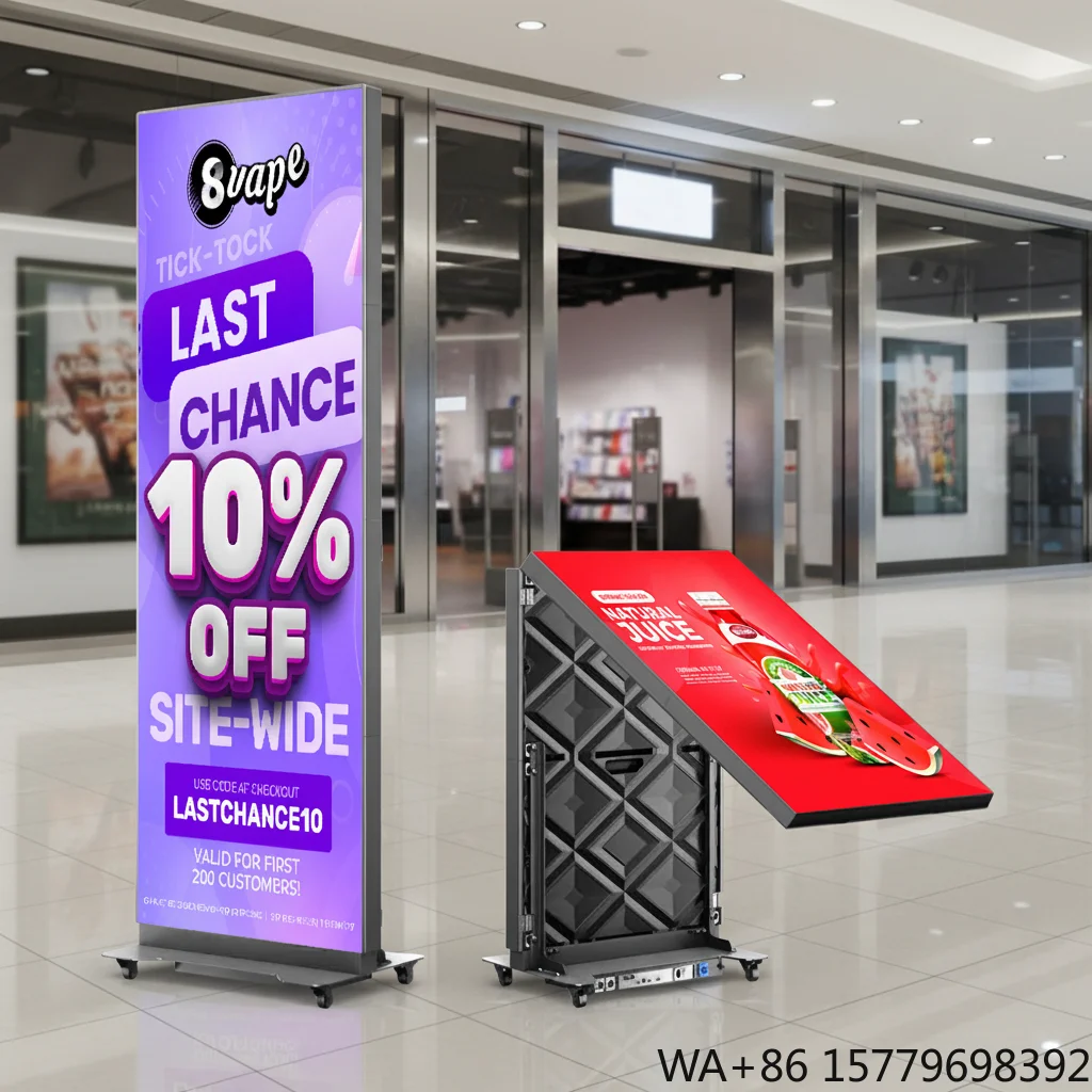 LED Full Color Portable Smart Advertising Player Indoor LED P2.5 Foldable Free Software Digital Signage Movie LED Display Screen