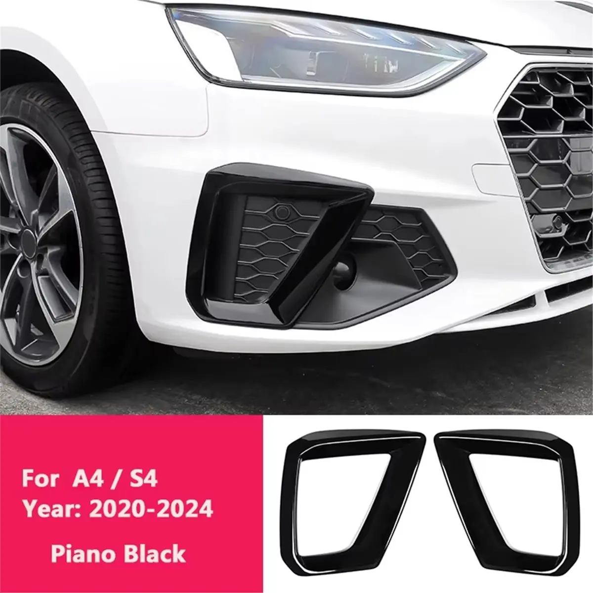 #09Y (Black)Front Bumper Fog Lamp Frame Decoration Cover Trim for Audi A4 B9,Automotive Parts & Accessories