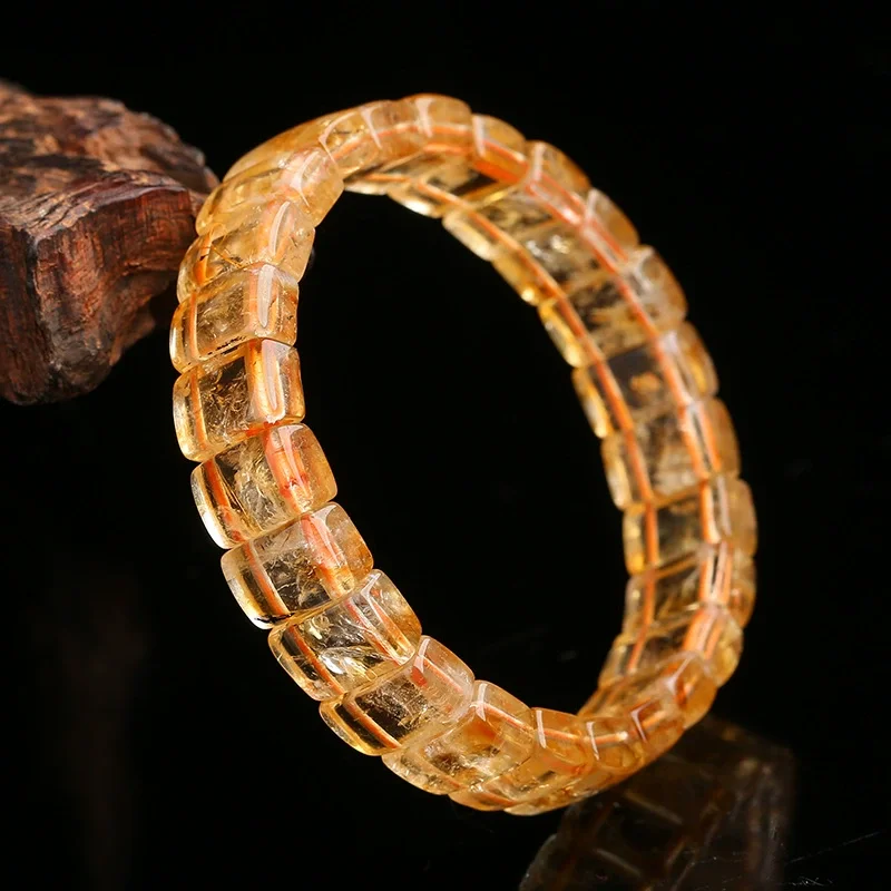 

Natural Yellow Citrine Quartz Bracelet Yellow Citrine Quartz 12x8mm Women Men Rectangle Beads Jewelry 14x10mm AAAAA