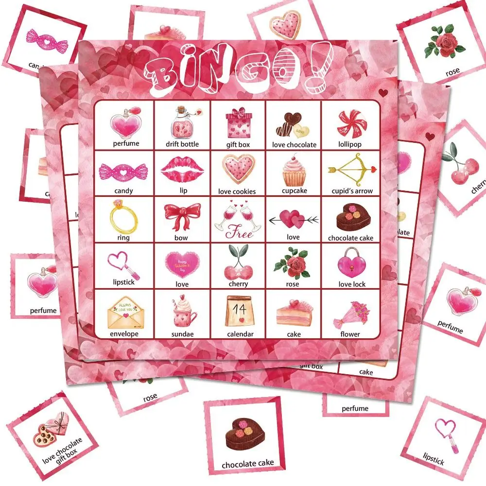 

Набор из 38 карточек для многопользовательской игры в бинго на День святого Валентина, романтический дизайн с наклейками, поделки ко Дню святого Валентина для подарка