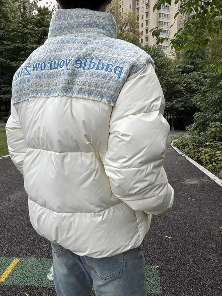 الأمريكية Sle المرقعة الوقوف طوق Thiened القطن Jaet الرجال الشتاء الدافئة ملابس خارجية عادية فضفاضة تناسب تنحنح مستقيم #2