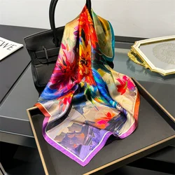 53cm Square Scarf 100% Pure Real Silk Scarves for Women Foulard Fashion 2026 Floral Brand Print Shawls Hijab Bandana Headband