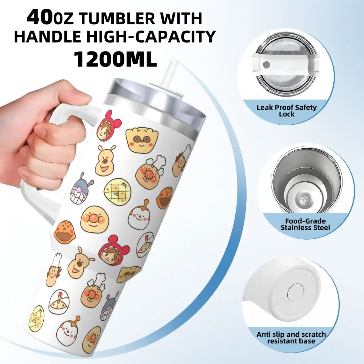 Anpanman Baikinman Collages Tumbler Cold and Hot Water Bottle Leakproof Stainless Steel Coffee Mug Custom Travel Mugs Cup