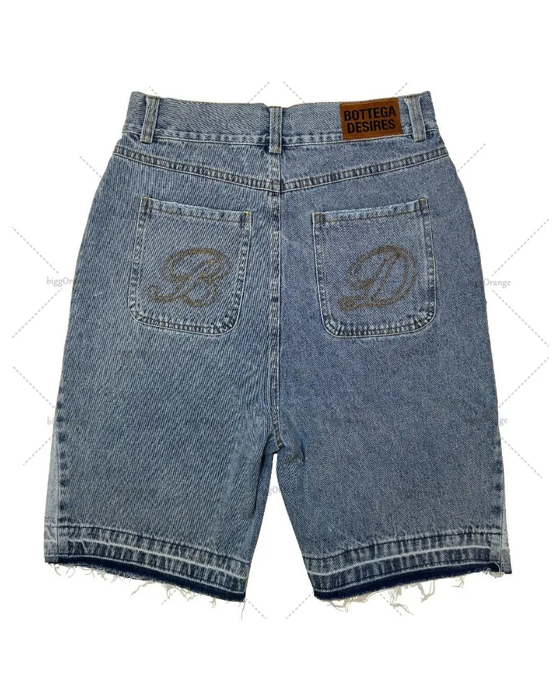 Amerikaanse Straat Borduurwerk Hoge Taille Gewassen Denim Shorts Harajuku Retro Trendy Merk Oversized Jeans Mannen Y 2K Goth Punk Shorts