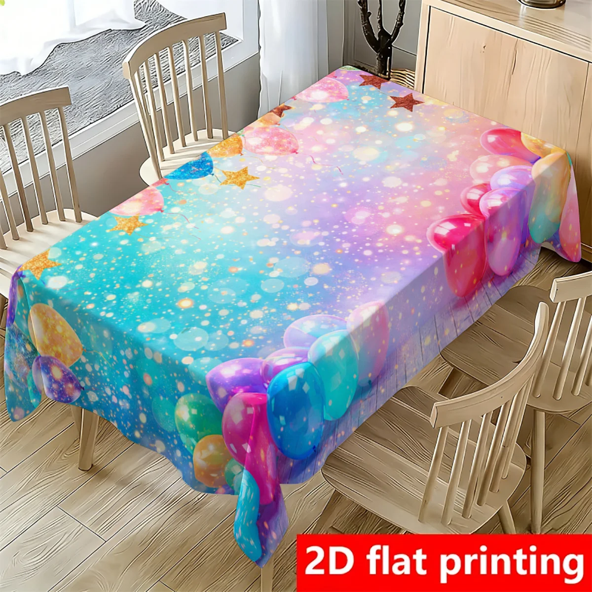 Vibrant Rainbow Balloon Tablecloth Waterproof Spillproof Party Decoration for Birthday Celebration Table Cover
