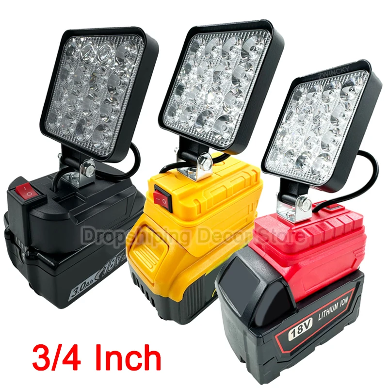 For Makita/Dewalt/Milwaukee 18V Li-ion Battery LED Work Light Flashlight Portable Emergency Flood Lamp Camping lamp WIth Switch