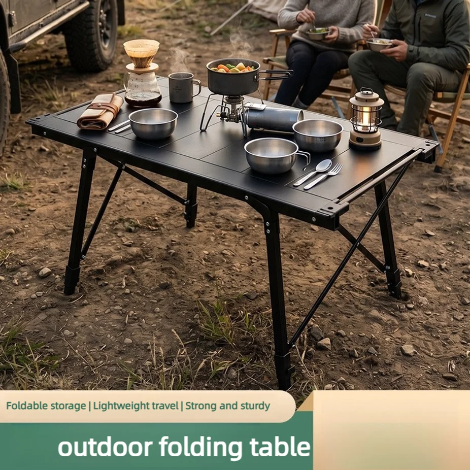 Aluminum Alloy Foldable Camping Table Height Adjustable Portable Outdoor Desk for Picnic BBQ Car Travel with Carry Bag