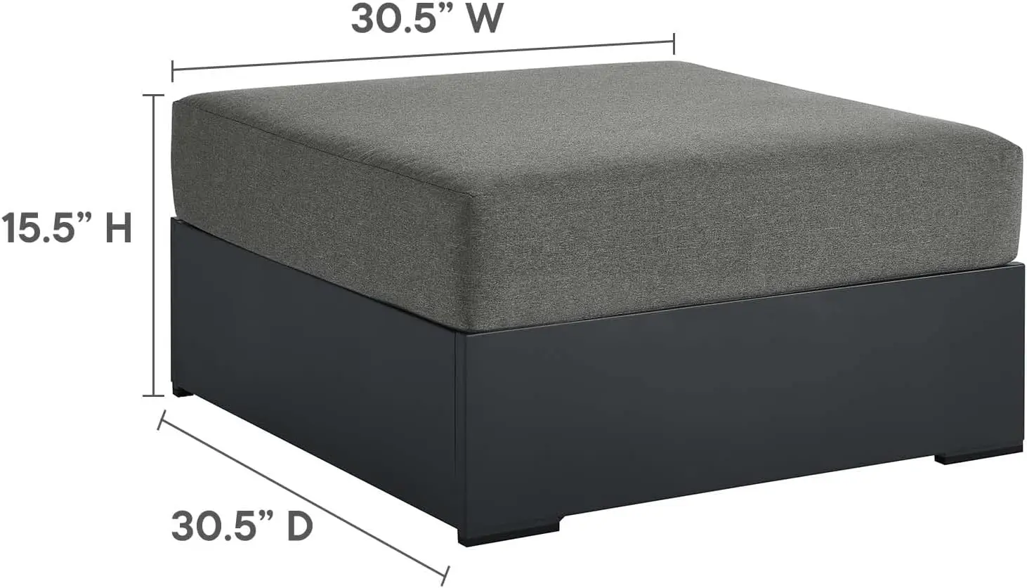 Tahoe Aluminum Ottoman in Gray Charcoal with Weather-Resistant Cushion-Ideal as Outdoor Footstool, Patio or Sunroom Furniture