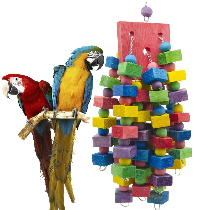 Medium and Large Parrot Toy Color Beads Colored Wood Block Gnaw String Hanging String Multicolored Hanging String Pet Bird Toys