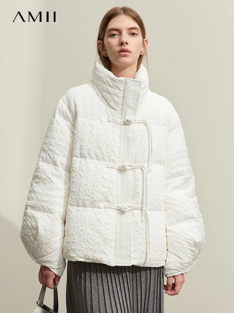 AMII minimalistyczna nowa chińska kurtka puchowa damska 2024 zimowa składana klamra z mankietami Snowwear wyściełana kurtka puchowa Parka 12344117