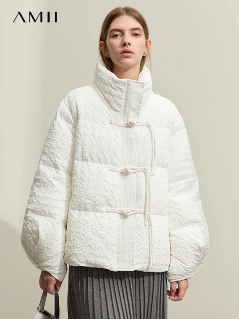 AMII minimalistyczna nowa chińska kurtka puchowa damska 2024 zimowa składana klamra z mankietami Snowwear wyściełana kurtka puchowa Parka 12344117