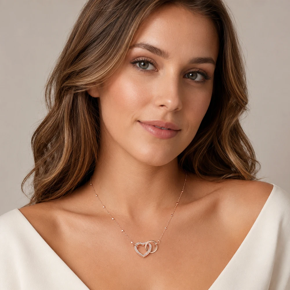 Herz zusammen für immer Roségold Halskette neue weibliche feine Schmuck Europa Sterling Silber romantisches Geschenk für Frauen – Detail 1