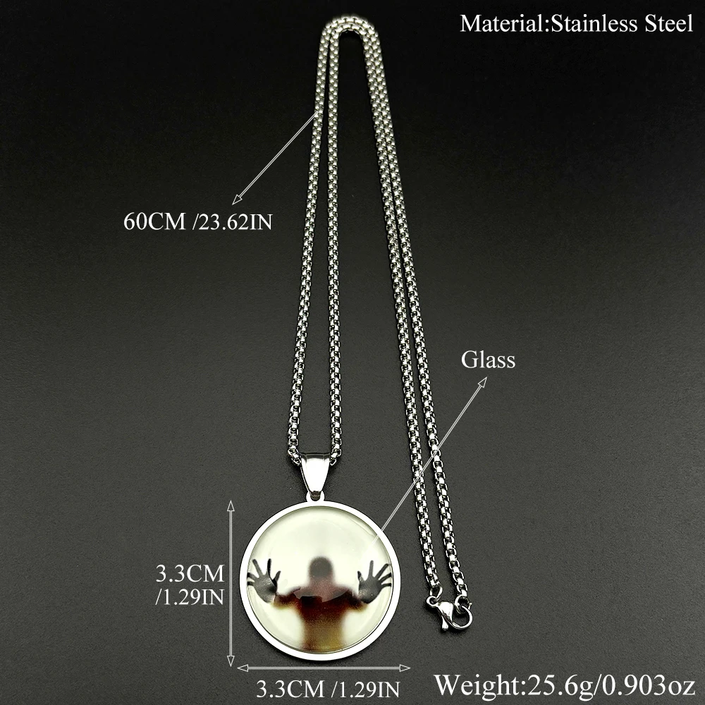 Eingeschlossene Schatten-Silhouette Anhänger-Halskette Gotischer Horror-Schmuck Schwarze Edelstahlkette Weirdcore Ästhetik Halloween-Geschenk – Detail 3