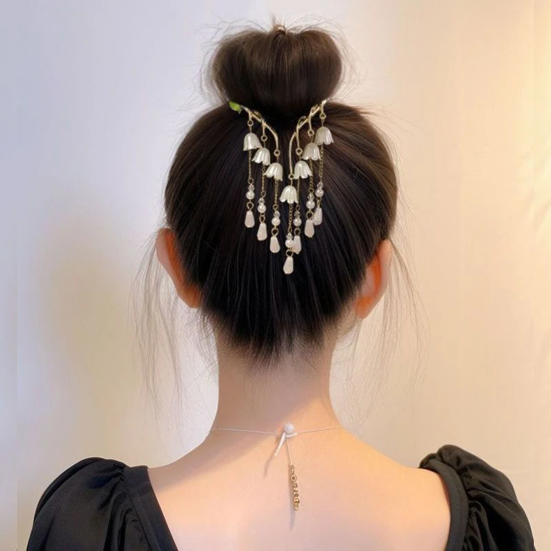 Bell Orchid Flower Hair Claw Clip Tassel Pill Head Ponytail Buckle Hair Clip Women Hairpin Barrette Hair Accessories