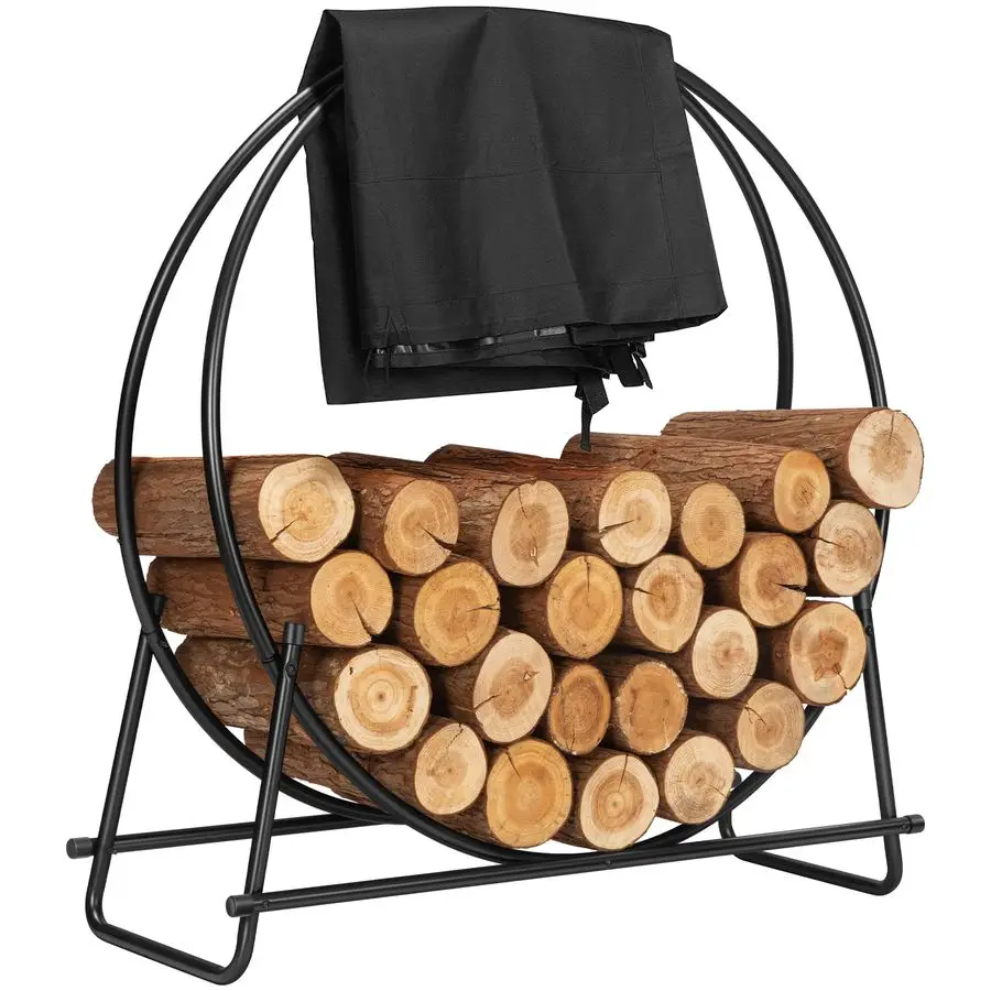 

VIVOHOME 32 Inches Firewood Log Rack Hoop with Cover, Heavy Duty Solid Steel Fire Wood Storage Rack and Cover Set with Zipper,