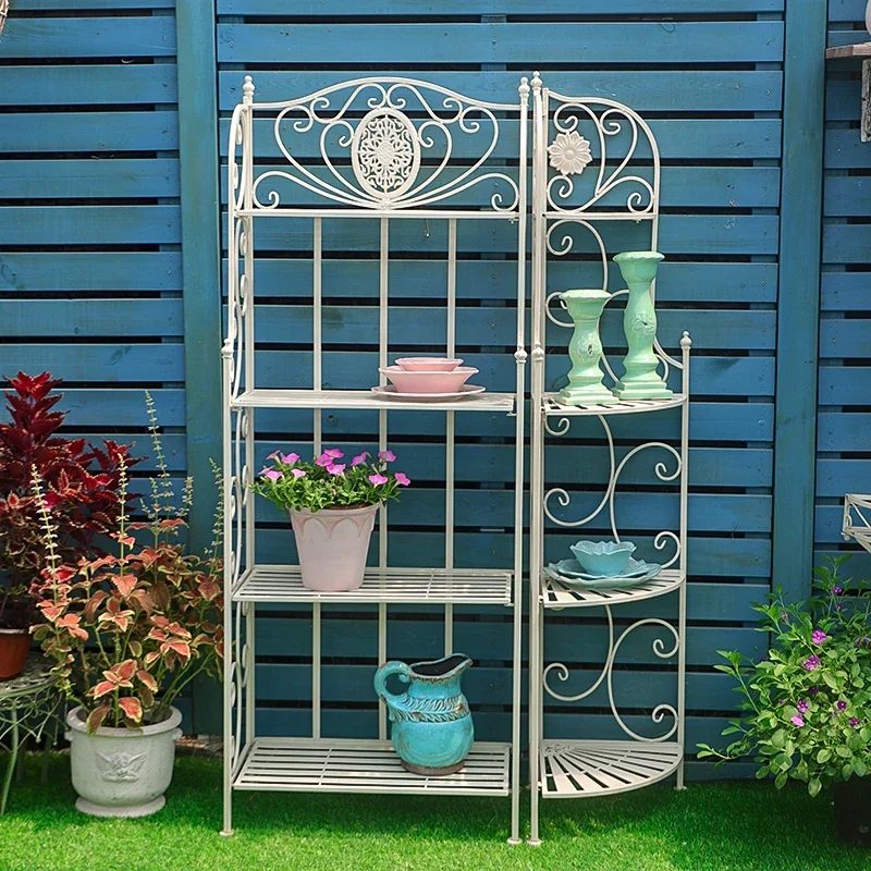 

Wrought iron floor-to-ceiling multi-layer shelf, corner decorative corner rack, balcony, garden, courtyard, four-layer cast iron