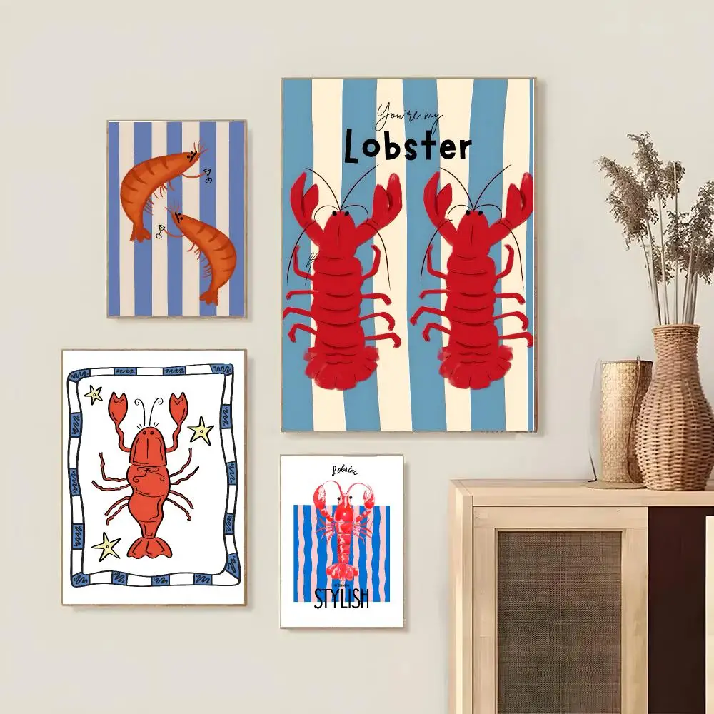 Cute Shrimp Poster Creative Cartoon Illustrations Home Decoration Wall For Living Room Bedroom Home Gift