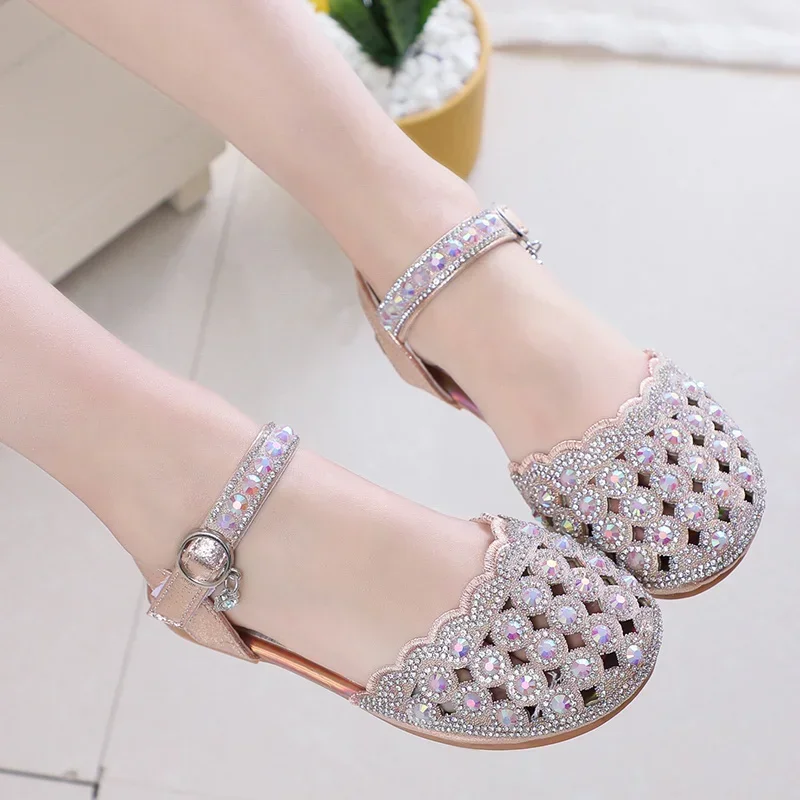 Baby Girls Crystal Princess Shoes Student Fashion Catwalk Kids Sandals Spring and Summer Stage Casual Cute Comfortable New Bow