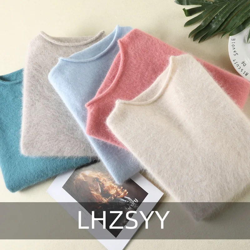 2022 Spring Autumn Top New 100% pure Mink Cashmere Sweater Women Loose Knit Sweater Wild Pullovers Warm Base Shirt Female Jacket