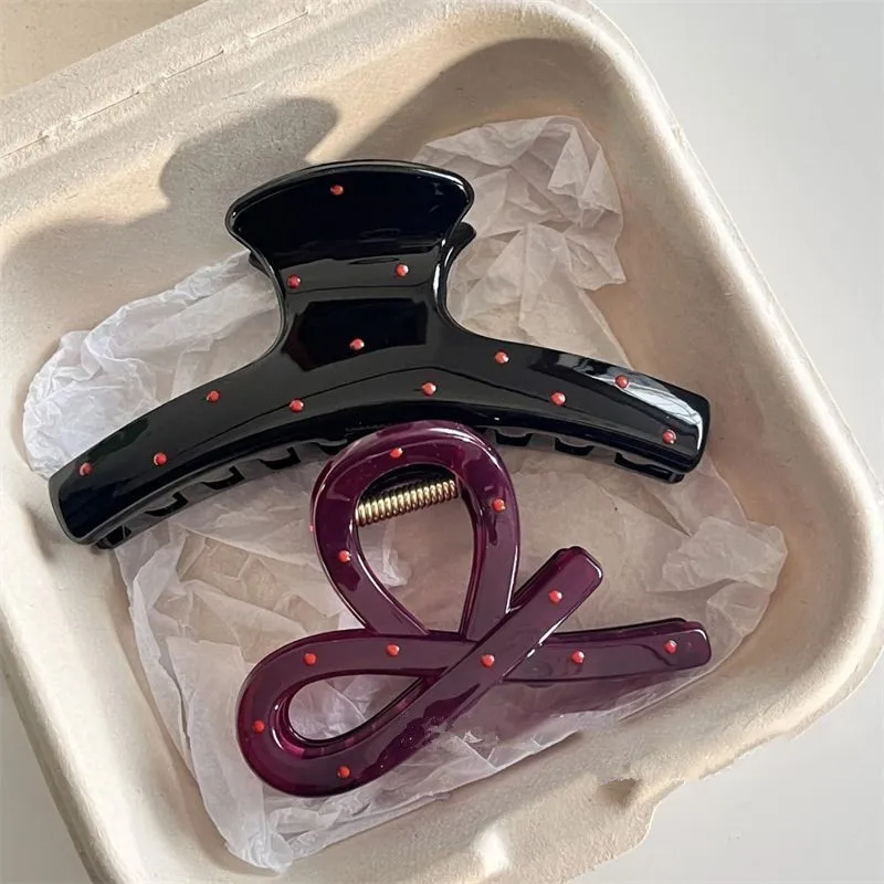 2pcs Vintage Red Polka Dot Ribbon Bow Shark Clip Hairpin Women's Elegant Hair Accessories Crab Barrettes Gift